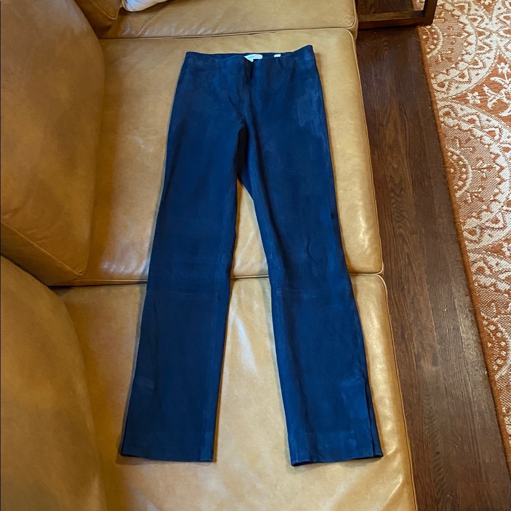 Vince 100% Suede Split Hem Crop Cigarette Pants Navy Holly Go Lightly NWOT - Picture 4 of 10